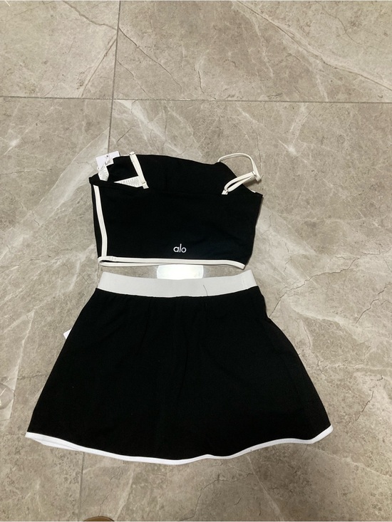 ALO Yoga Dresses & Skirts - ALO Yoga Black Crop Top and Skirt Set with White Trim